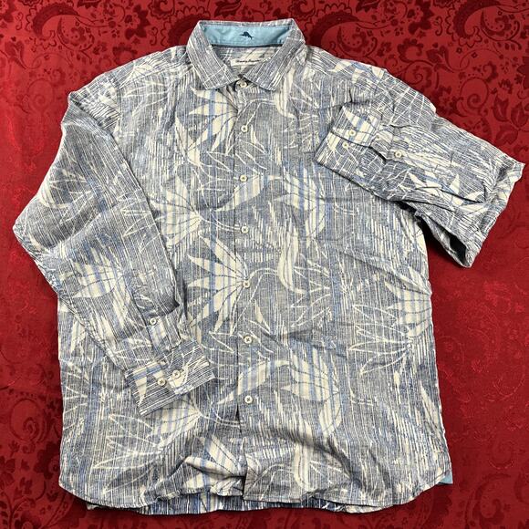 Tommy Bahama Shirt Mens Large Floral Linen Blend Reverse Print Button Up - Picture 2 of 13